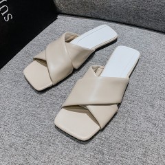 Flat Bottom Slippers Women's 2023 Summer New Outwear Open Toe Cross Cool Slippers Lazy Beach Shoes Large 41-43