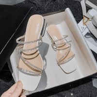 Netizen Water Diamond Cool Slippers For Women Outwear 2023 New Summer Wear Fashion Flat Bottom Thick Heels Large Women's Shoes 41-43
