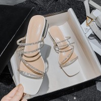 Netizen Water Diamond Cool Slippers For Women Outwear  New Summer Wear Fashion Flat Bottom Thick Heels Large Women's Shoes 41-43