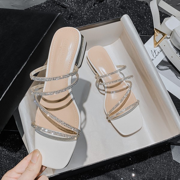 Netizen Water Diamond Cool Slippers For Women Outwear  New Summer Wear Fashion Flat Bottom Thick Heels Large Women's Shoes 41-43