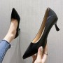 Small Black Professional Pointed High Heels, Women's Thin Heels, Shallow Mouth Soft Leather, Large Size Single Shoes, Work Shoes, Women's Large Size