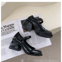 Black Retro Thick Heeled Leather Shoes For Women In The Summer Of , New Fashion French Ins Trend, Popular Single Shoe From Mary Jane