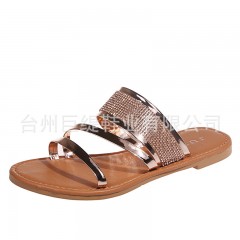 2023 Summer Women's Shoes One Piece Shipping To Europe And America Foreign Trade Large Size 43 Amazon EBay Shiny Flat Bottom Slippers