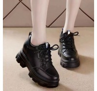 Women's 2023 Spring New Single Shoe Versatile Shoes With Heightened Leather Surface Casual Shoes, Heightened Small White Shoes, Sports Women's Shoes
