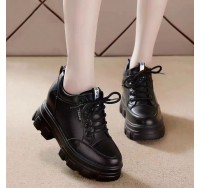 Women's  Spring New Single Shoe Versatile Shoes With Heightened Leather Surface Casual Shoes, Heightened Small White Shoes, Sports Women's Shoes